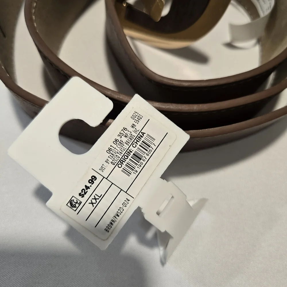 Classic Brown Leather Belt with Gold Buckle (New)